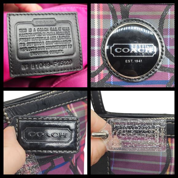 Coach Purse Wallet Set Hot Pink Purple Plaid Tartan Hobo Shoulder Sparkly 2010 - Picture 4 of 15